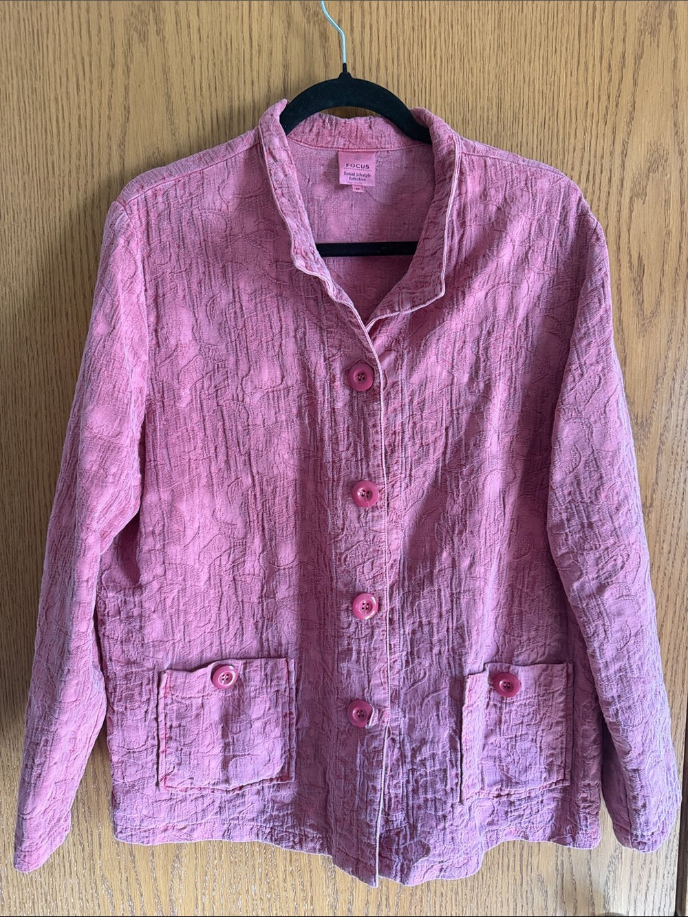 FOCUS Pink Textured Button-Front Blazer Jacket